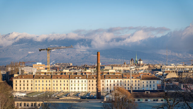 Scenic view of Geneva with the Swiss Alps in the background