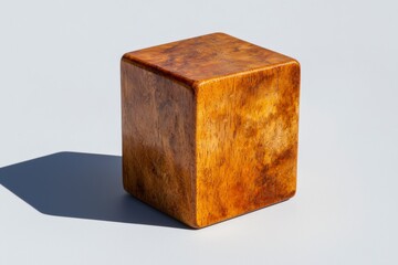 Natural Wooden Block on Gray Background with Soft Shadows Creating a Minimalistic Aesthetic Appeal in Design