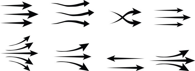 arrow showing wind air flow set isolated on transparent background, air direction signs, cold fresh stream from air conditioner direction. air movement. Wind direction arrows. used for mobile apps.