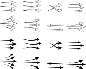 arrow showing wind air flow set isolated on transparent background, air direction signs, cold fresh stream from air conditioner direction. air movement. Wind direction arrows. used for mobile apps.