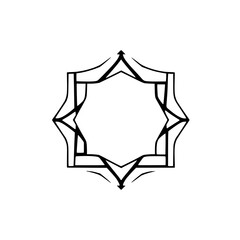 Geometric star-shaped black and white monochrome design, with a star shape in the middle, on a white background.