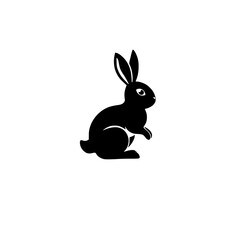Black Silhouette Rabbit: Minimalist Icon of a Standing Rabbit on a White Background