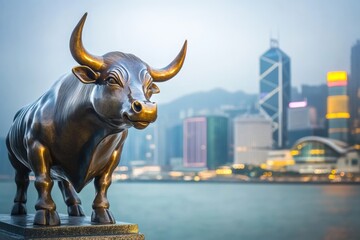 a powerful, muscular bull charging forward, symbolizing a bullish economy