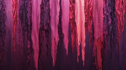 hanging fabric stalactites in pink hues