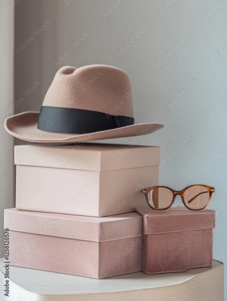 Aufkleber Stylish accessories arranged in elegant boxes with minimalist design and ample space for creative text inclusion. Generative AI