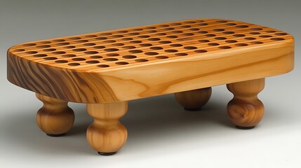 • A tabletop wooden calligraphy practice board featuring meticulously carved guidelines sits in the middle of a spotless white studio. The fine grid lines and smooth surface are emphasized by 