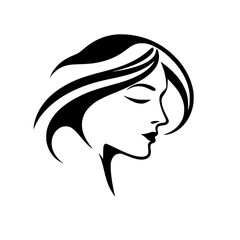 Minimalist Silhouette: Woman's Profile with Flowing Hair and Closed Eyes, Isolated.