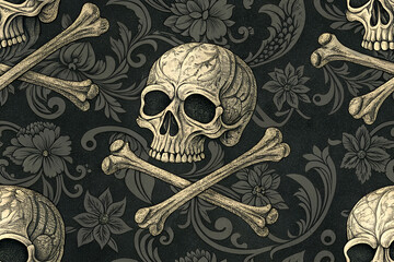 gothic skull and crossbones wallpaper - seamless pattern for your design
