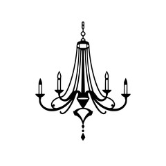 Fototapeta premium Classical Chandelier: A monochromatic line drawing showing a chandelier against a stark white background.