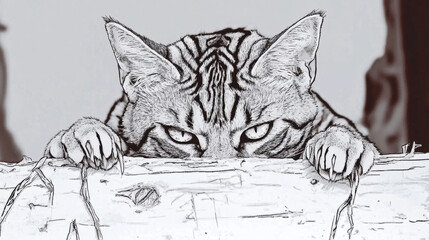 Cruel cat, A unique image of a one-eyed cat, maintaining a captivating gaze, showcasing high fidelity and detail.