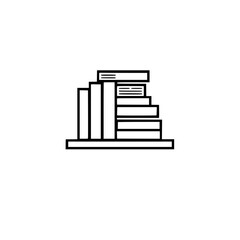 Stacked books in simple black and white line art, minimal design, modern bookshelf. Books on a shelf.