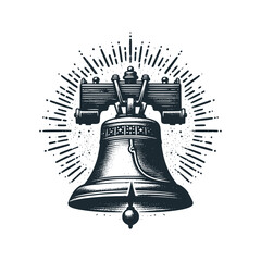 A bell is hanging. Black white vector illustration.