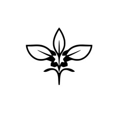 A simplistic stylized image of a symmetrical plant with three leaves and a stem against a white backdrop.