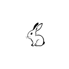 Obraz premium Minimalist black and white bunny outline, small, simple illustration of a rabbit on a white background, simple