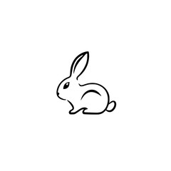 Minimalistic Black Line Art of a Rabbit on a White Background.