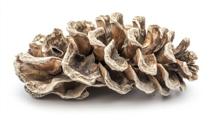 Dried pine cone, studio shot, white background, nature texture