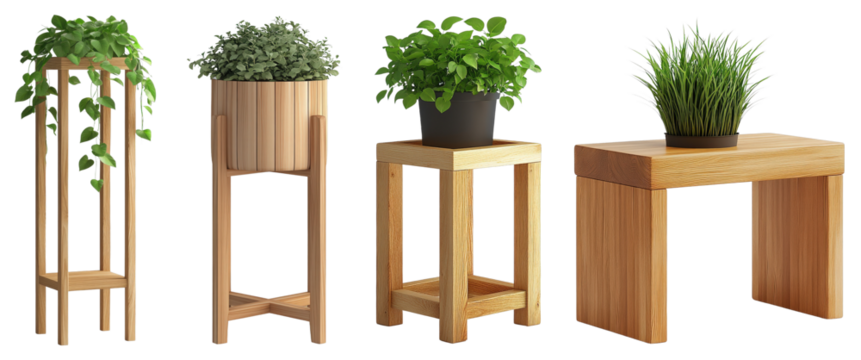 Stylish Wooden Flower Pots with Fresh Indoor Plants in Modern Decorative Planters for Home and Office Decor