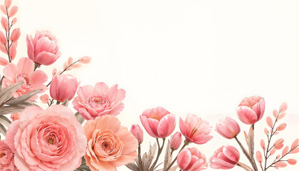 Fototapeta premium Elegant pink floral background with peonies and tulips