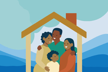 Family enjoying quality time together inside a cozy home surrounded by nature with soft colors and peaceful scenery