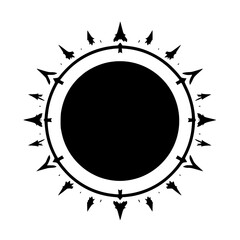 Solar Flare, Black & White Circle, Arrow-Like Pointed Arrows Emanating from Center