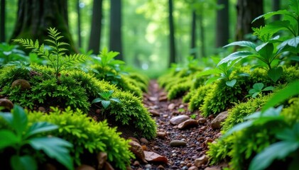 Abundant forest floor covered in moss and ferns, forest, moss, vegetation