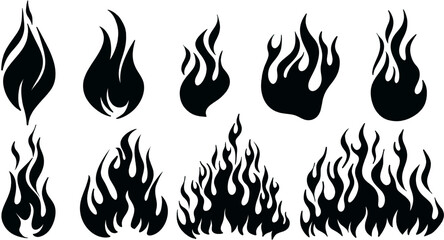 flame siluet icon set vector 