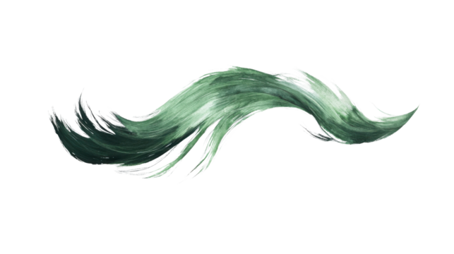 Green brush stroke creating a wavy shape on transparent background