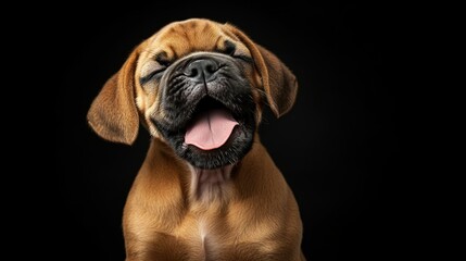 Obraz premium A funny 4K image of a golden Boxer puppy making a silly snoring face, its wrinkled forehead and relaxed mouth giving it a goofy expression
