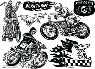 motorcycle vintage illustration set. vintage custom motorcycle illustration vector collection. © Rasyid