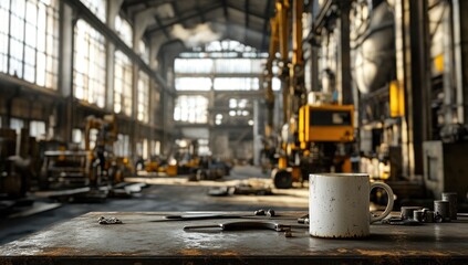 Industrial Coffee Break: A Mug of Serenity Amidst the Factory's Might