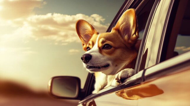 Featuring pets in adventurous, road trip settings, emphasizing fun and exploratory moments. Ideal for travel-themed social media posts and pet blogs. Detailed view of pets in cars.