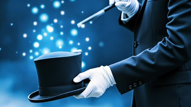 Magician or illusionist is showing magic trick