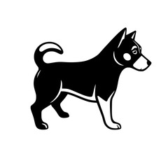 A sleek, black and white illustration of a dog in a profile view on a bright white background.