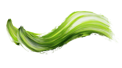 Green paint stroke creating a wavy pattern on transparent background