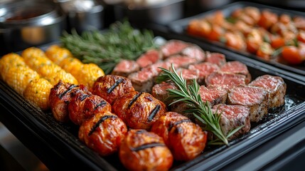 Close-Up of Grilled Meat and Vegetables Displayed on a Barbecue Platter