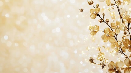 Fototapeta premium eid greeting card template, a chic eid al-fitr greeting card with floral motifs, shimmering stars, and a warm golden color scheme, featuring space for personalized text