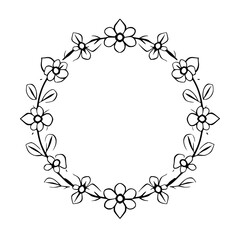 Delicate, Black and white floral wreath, a hand-drawn sketch, perfect for wedding invitations and greeting cards.
