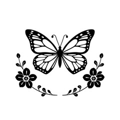 Elegant Black and White Butterfly with Floral Motif