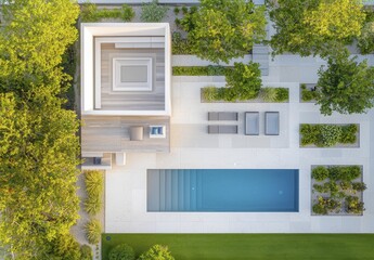 Design Modern home with pool and landscaped garden