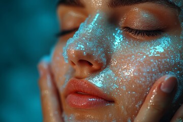 Woman applying facial scrub, close-up, skincare routine
