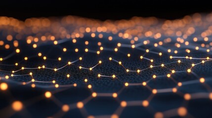 Fototapeta premium Abstract representation of interconnected nodes with glowing elements on a dark background