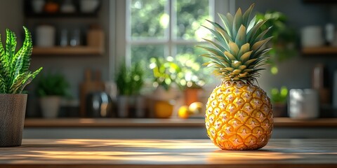 Sunlit Pineapple on Kitchen Counter