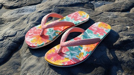 Flip-flops - Casual summer flip-flops on the beach or boardwalk, ideal for beachwear, vacation, and casual summer style designs.