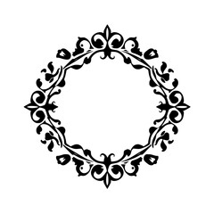 Detailed Black and White Decorative Floral Border with a Circular Central Blank Space