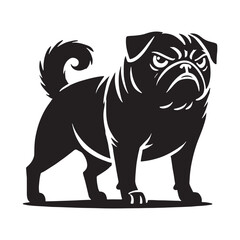Expressive Pug silhouette showcasing its charming personality - Pug illustration - minimal Pug vector - dog silhouette
