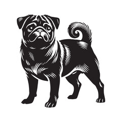 Playful Pug silhouette crafted for pet lovers and designers - Pug illustration - minimal Pug vector - dog silhouette
