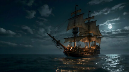 Fototapeta premium sailing ship in the sea