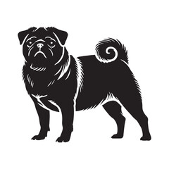 Dynamic Pug silhouette showcasing its lively and energetic pose - Pug illustration - minimal Pug vector - dog silhouette
