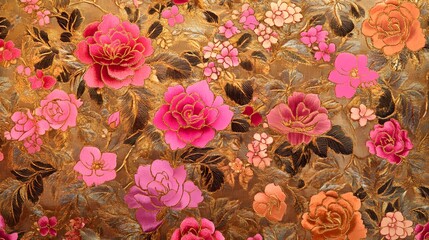 Fototapeta premium Vibrant floral arrangement, colorful roses and peonies creating a lush backdrop, perfect for spring themes and design projects.