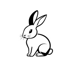 A stylized illustration of a sitting white rabbit with black accents.
